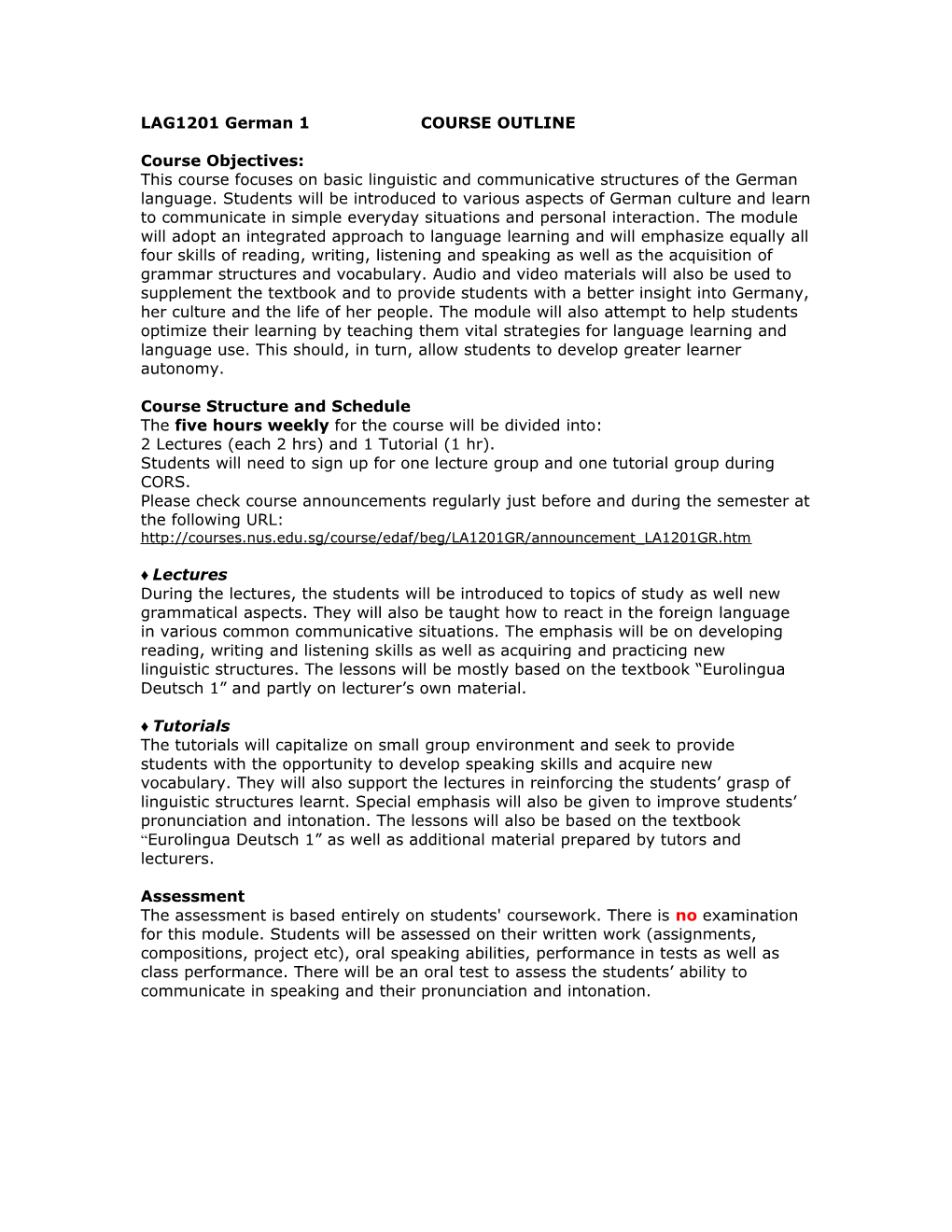 LAG1201 German 1 COURSE OUTLINE