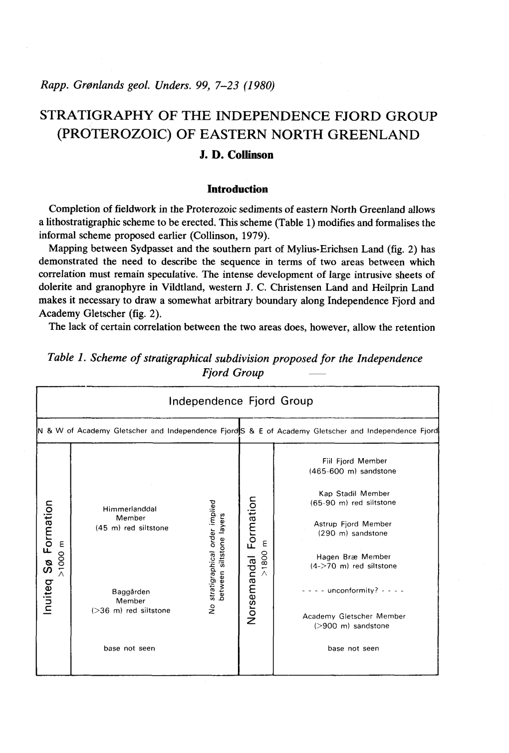 Stratigraphy of the Independence Fjord Group (Proterozoic) of Eastern North Greenland J