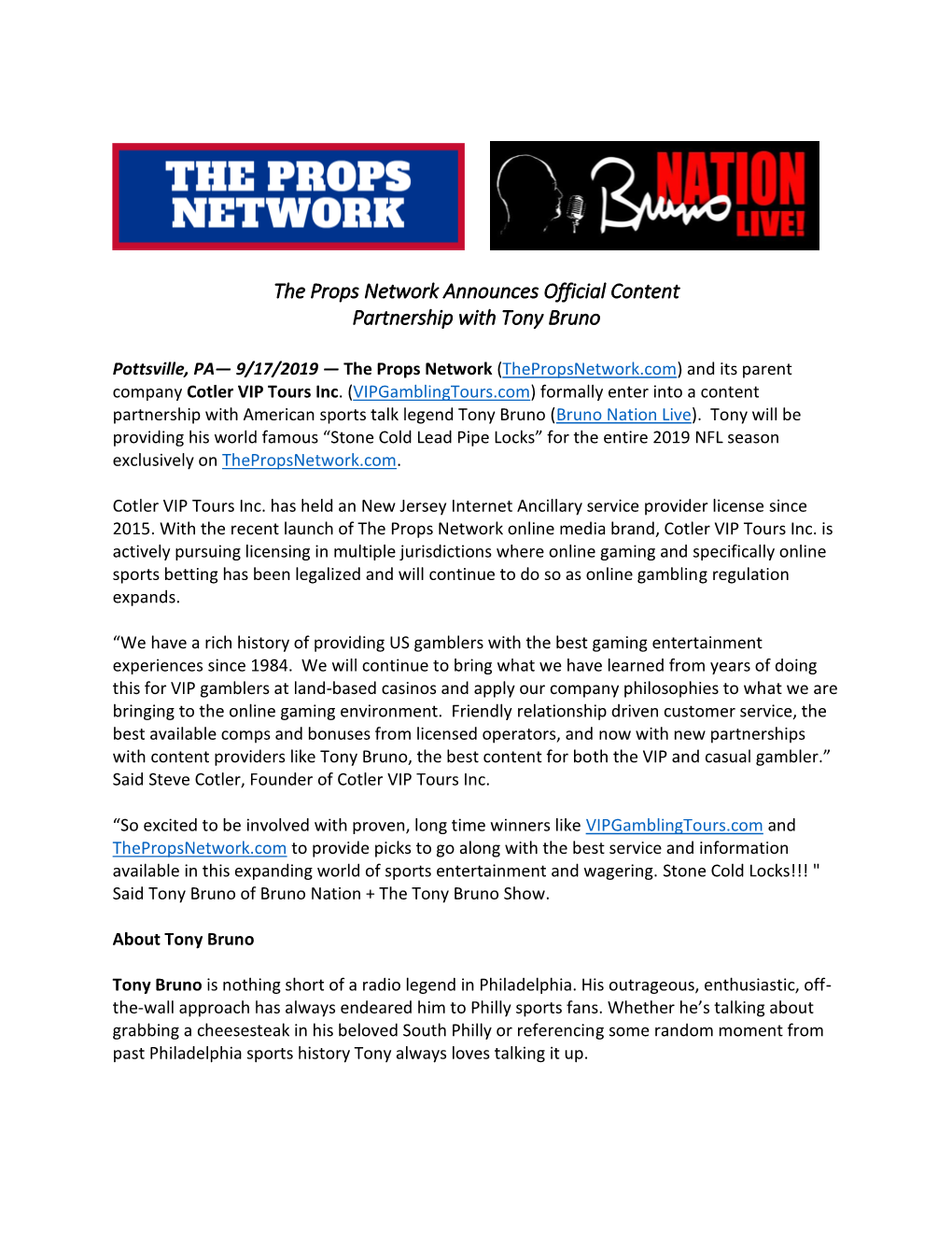 The Props Network Announces Official Content Partnership with Tony Bruno