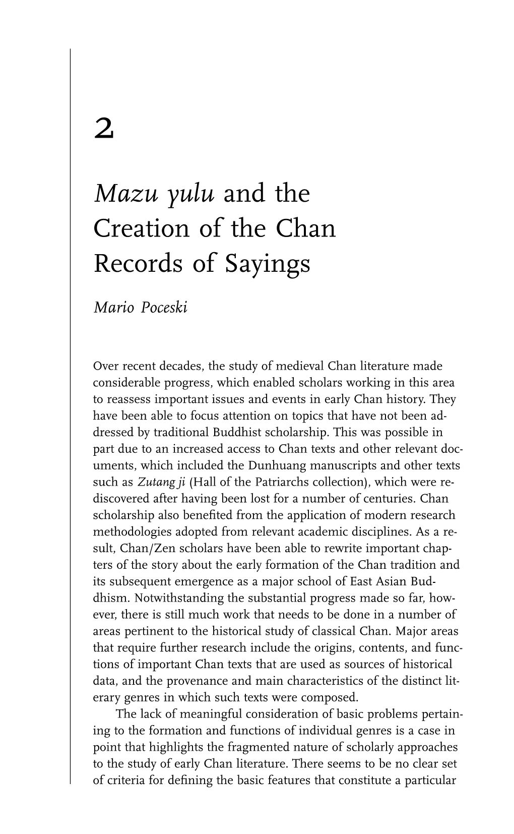 Mazu Yulu and the Creation of the Chan Records of Sayings