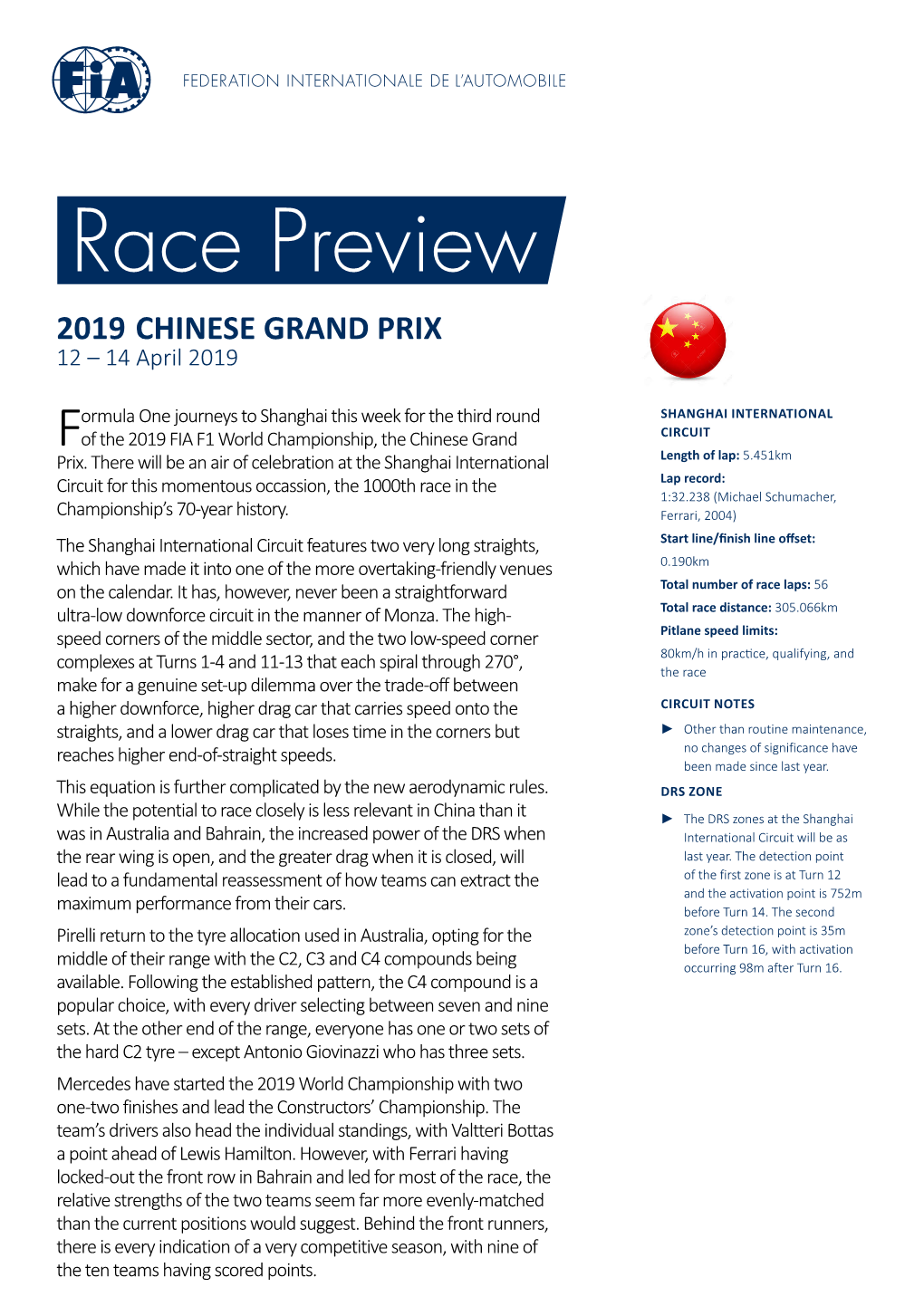 2019 CHINESE GRAND PRIX 12 – 14 April 2019