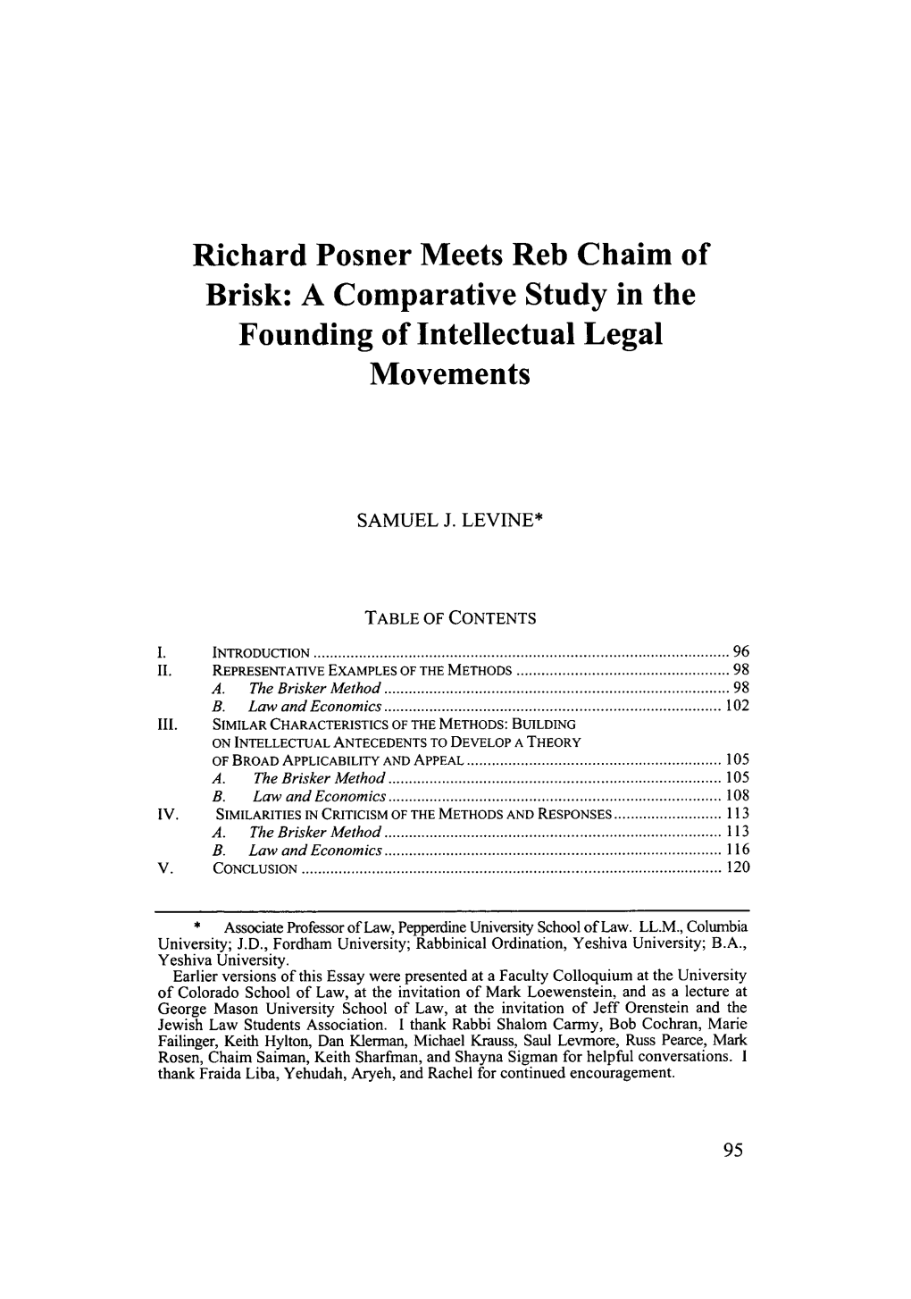 Richard Posner Meets Reb Chaim of Brisk: a Comparative Study in the Founding of Intellectual Legal Movements