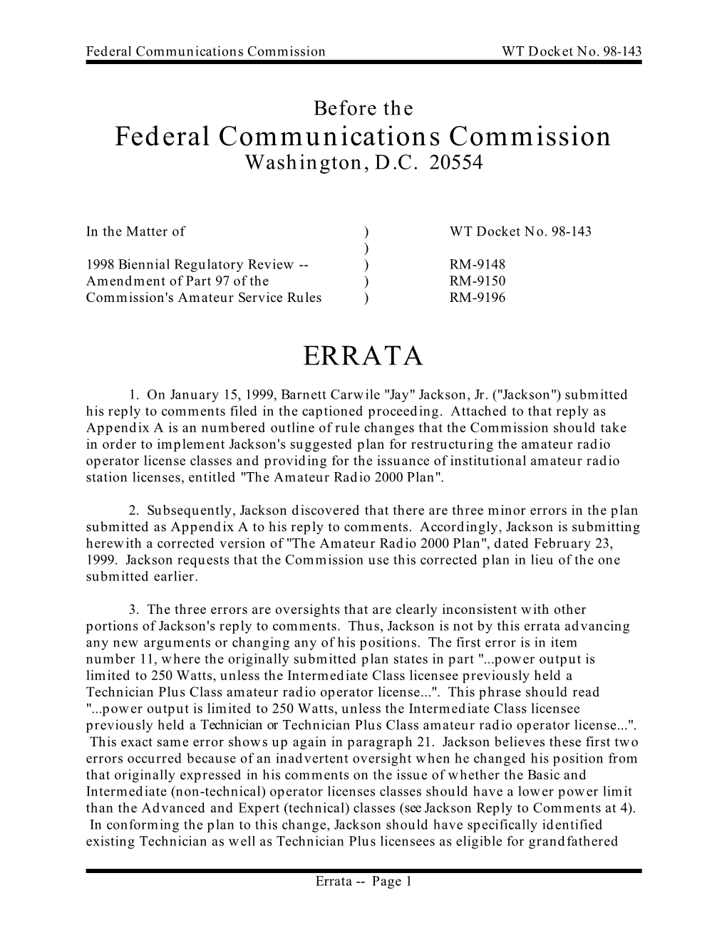 Federal Communications Commission ERRATA