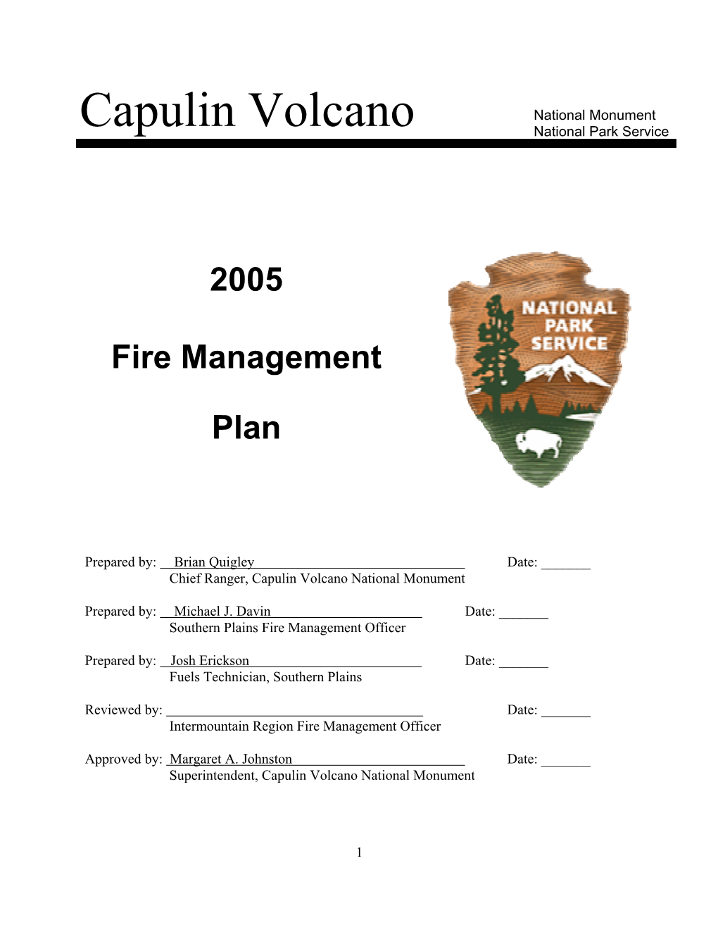 Capulin Volcano National Monument Fire Management Plan