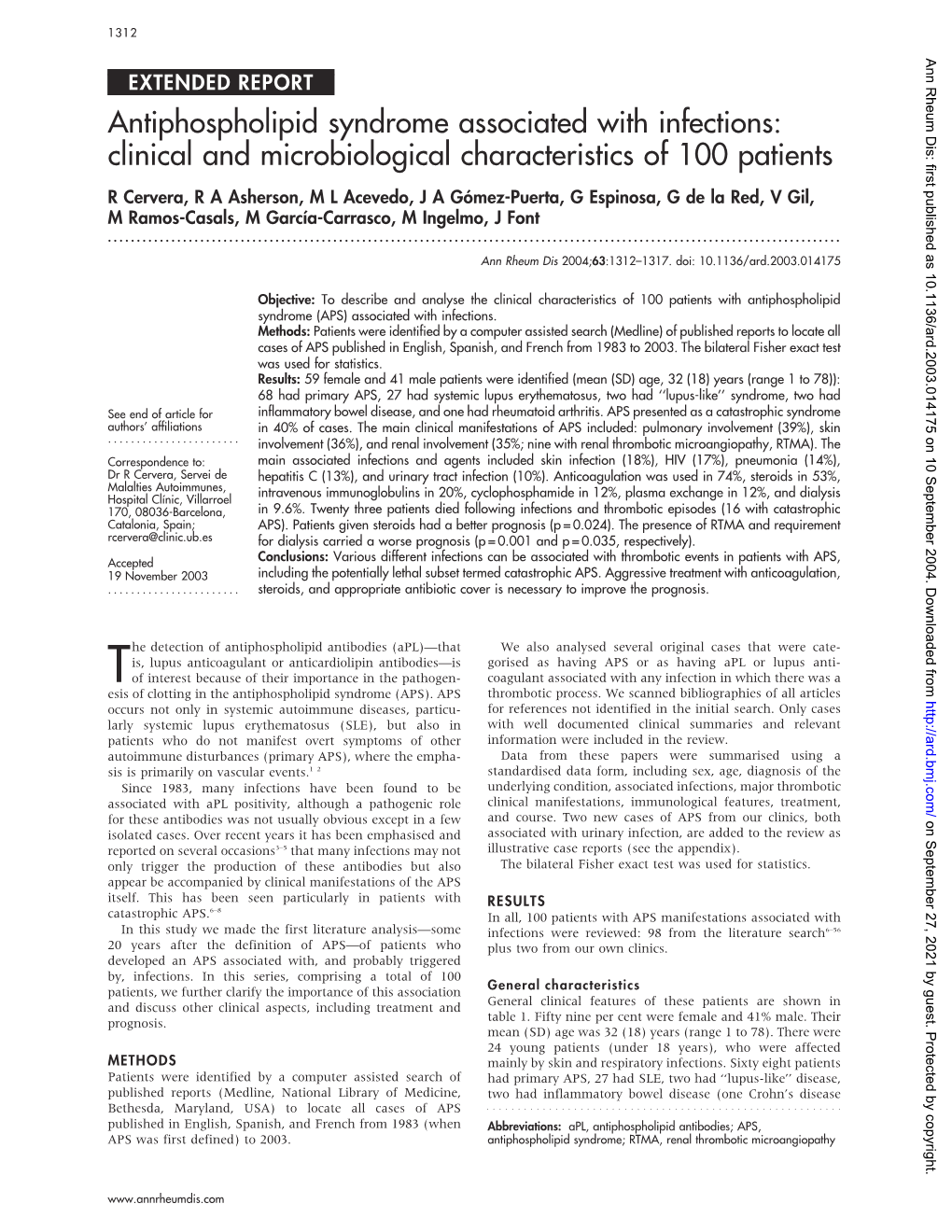 Antiphospholipid Syndrome Associated with Infections