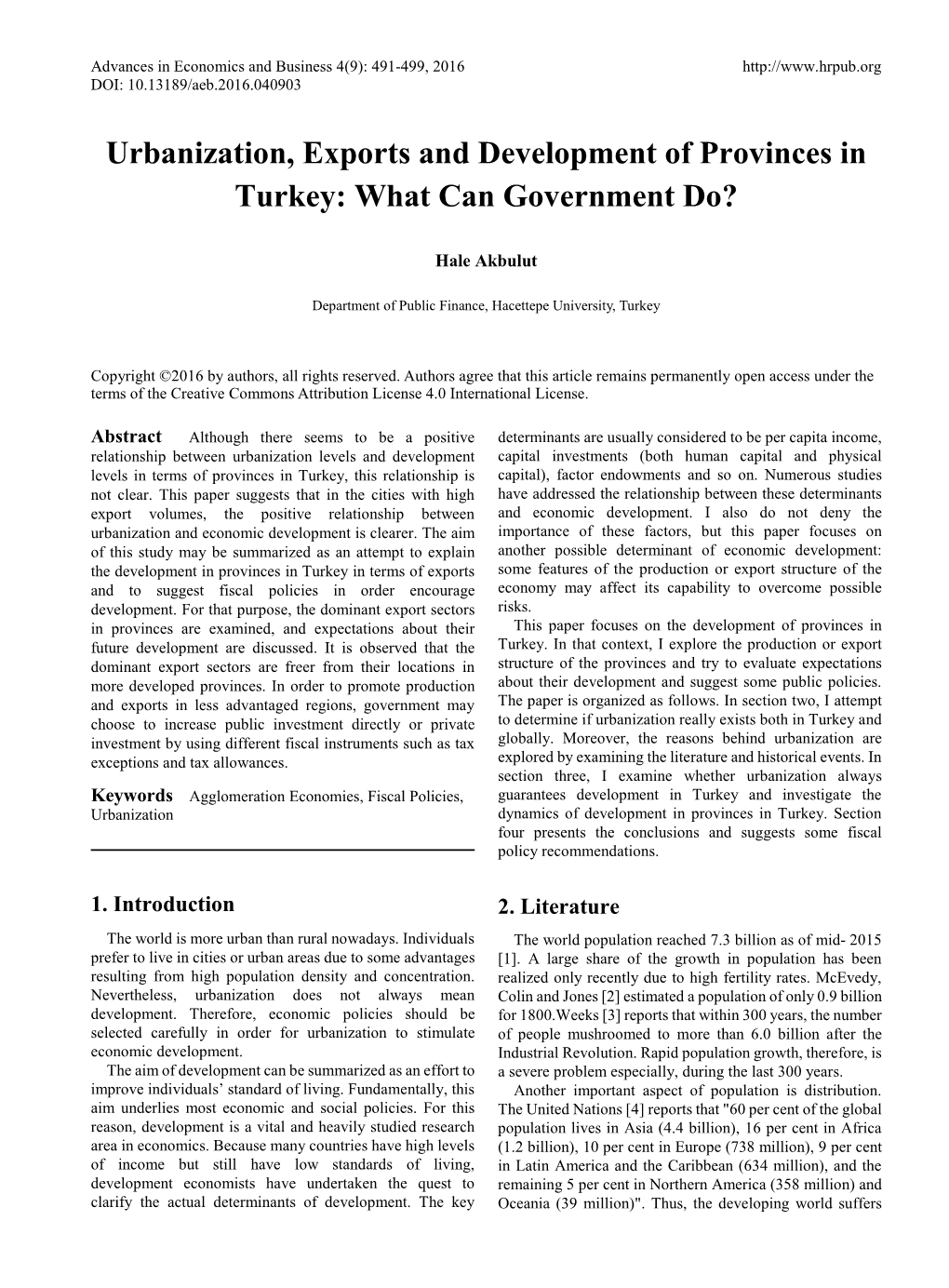 Urbanization, Exports and Development of Provinces in Turkey: What Can Government Do?