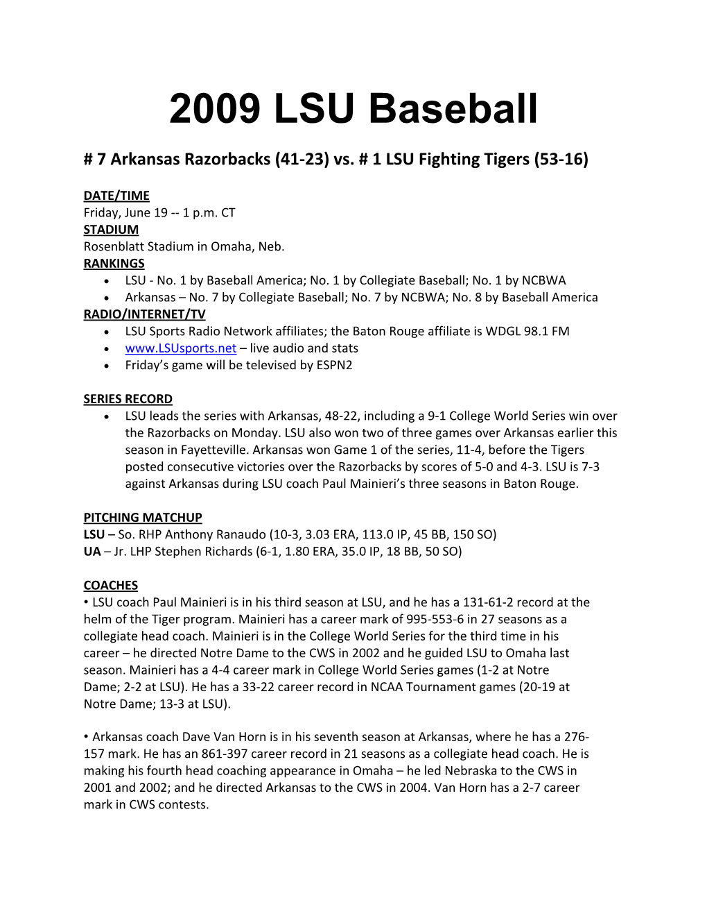 2009 LSU Baseball