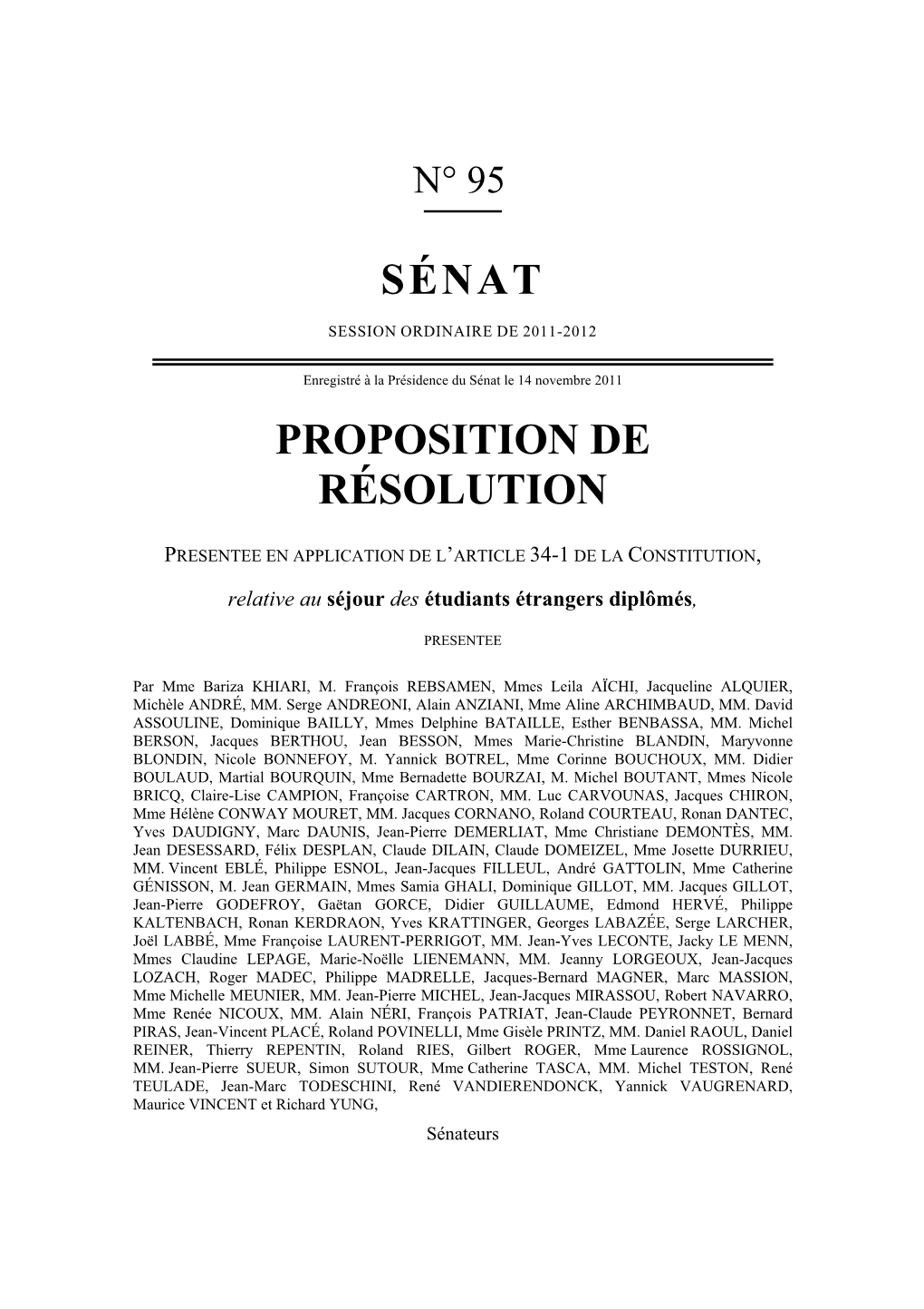 Sénat Proposition De Résolution