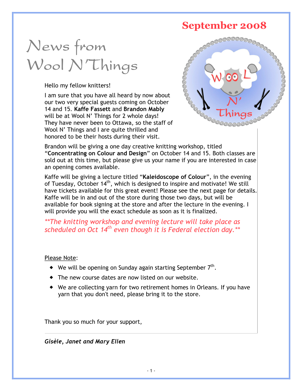 News from News from Wool N'things