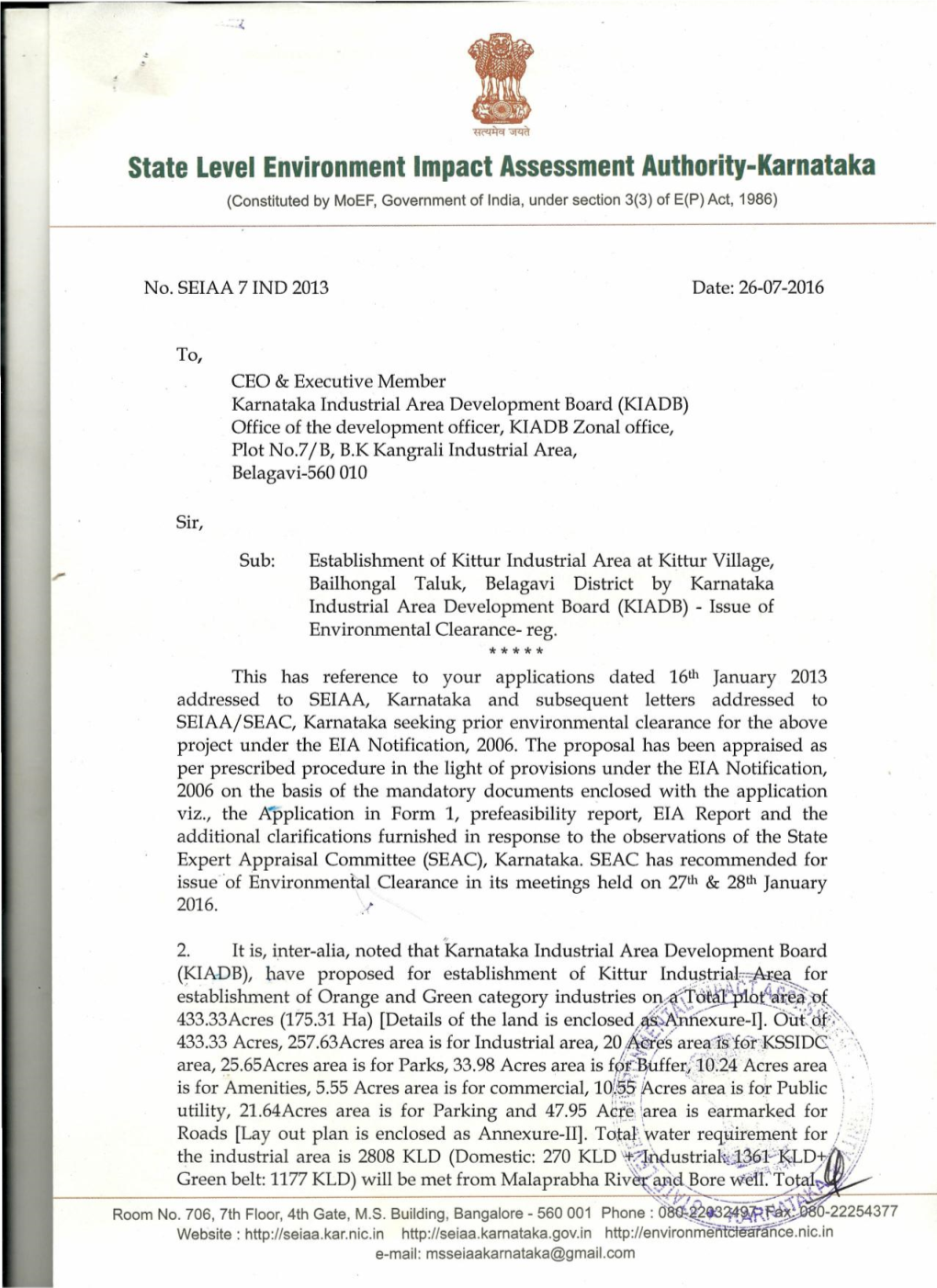 State Level Environment Impact Assessment Authority-Karnataka (Constituted by Moef, Government of India, Under Section 3(3) of E(P) Act, 1986)