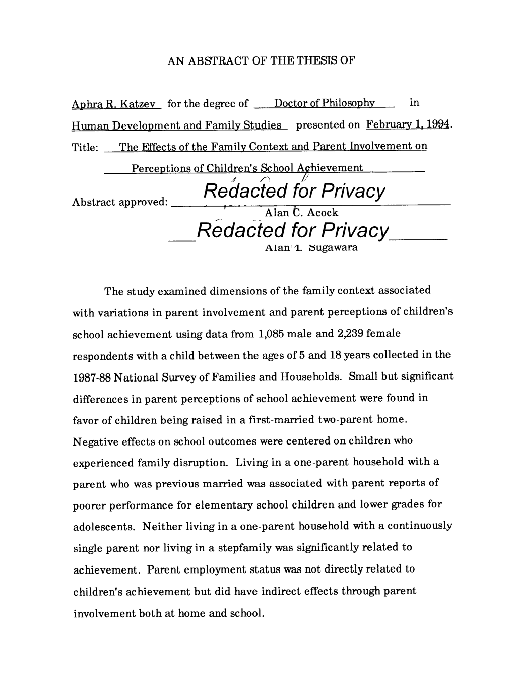 The Effects of the Family Context and Parent Involvement on Perceptions