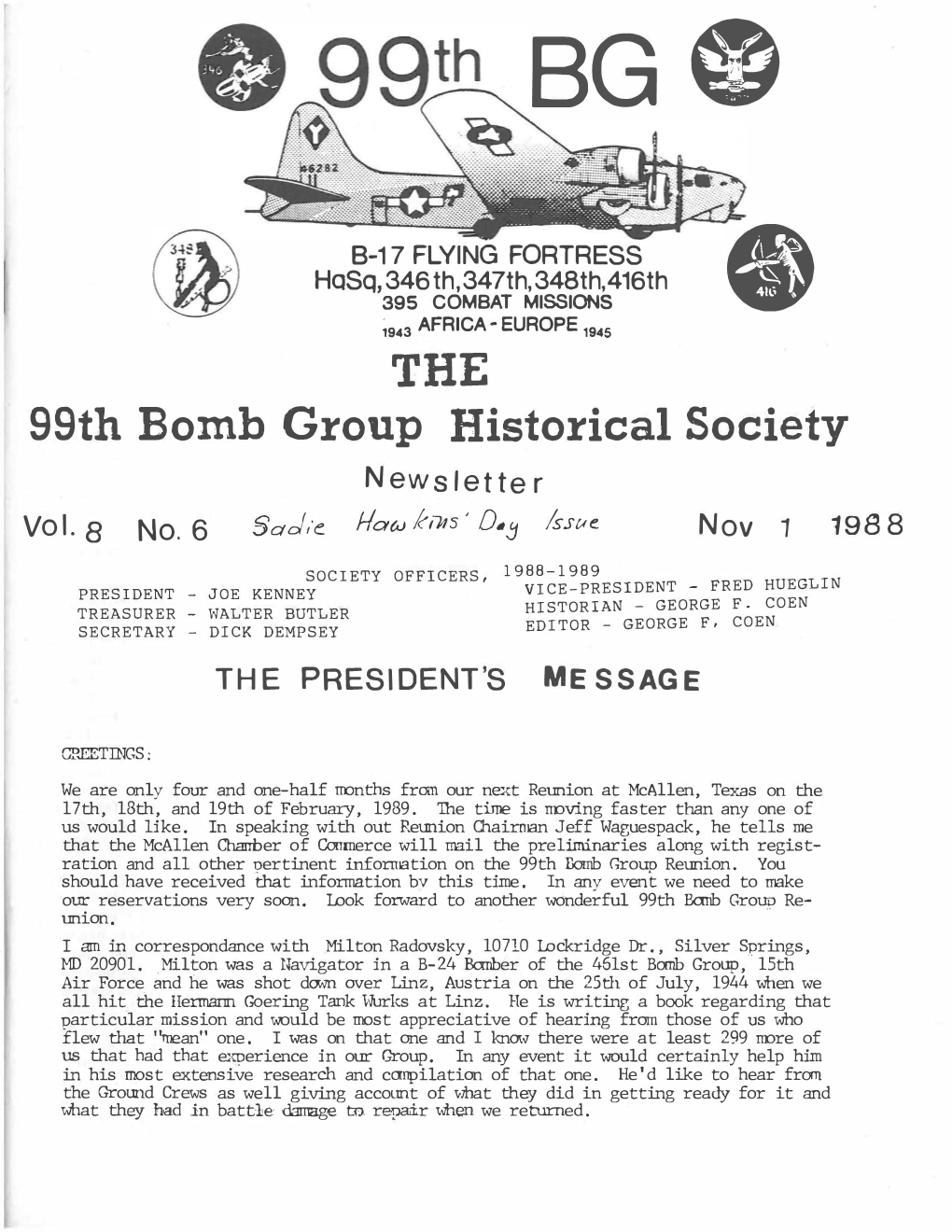 99Th Bomb Group Historical Society Newsletter 11 Vol