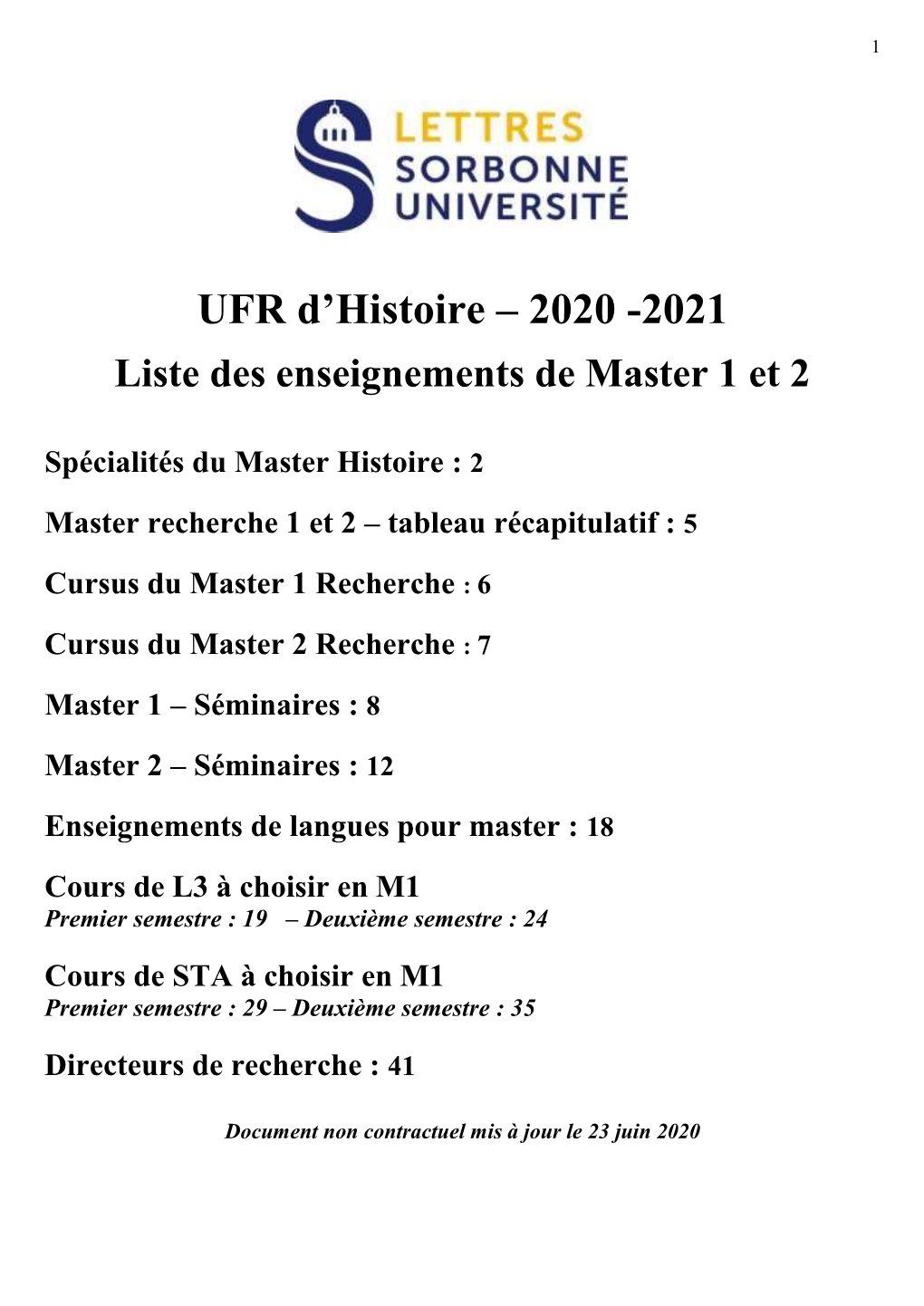 UFR D'histoire – 2020 -2021