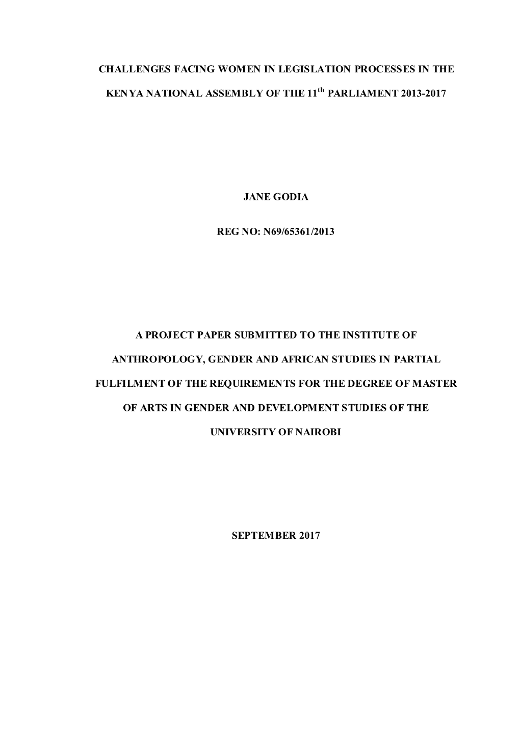 Challenges Facing Women in Legislation Processes in the Kenya