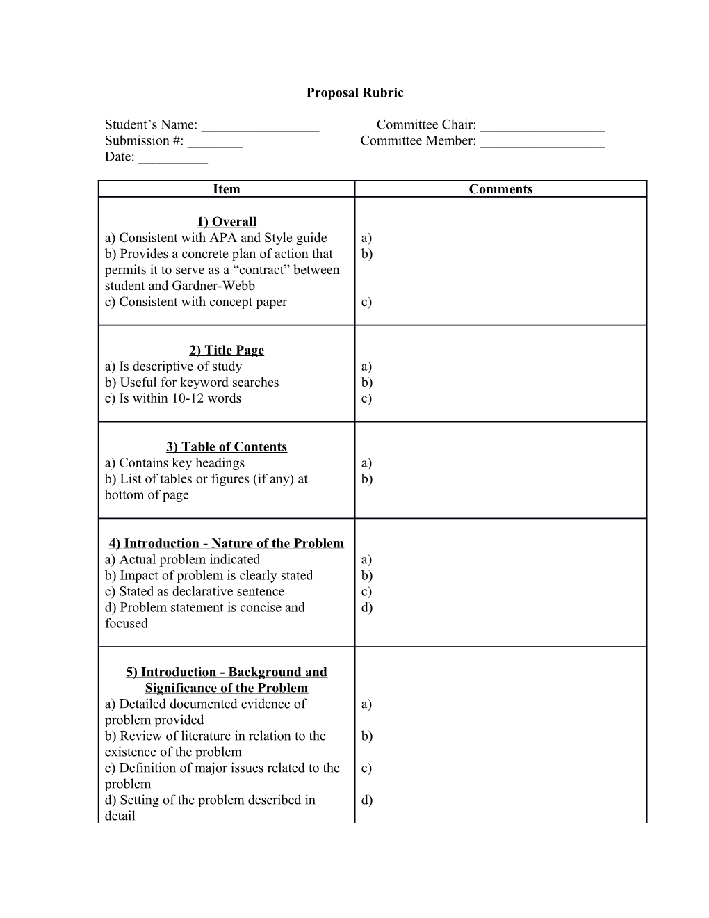 Proposal Rubric