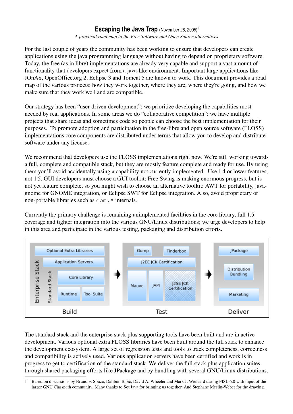 Escaping the Java Trap (November 26, 2005)1 a Practical Road Map to the Free Software and Open Source Alternatives