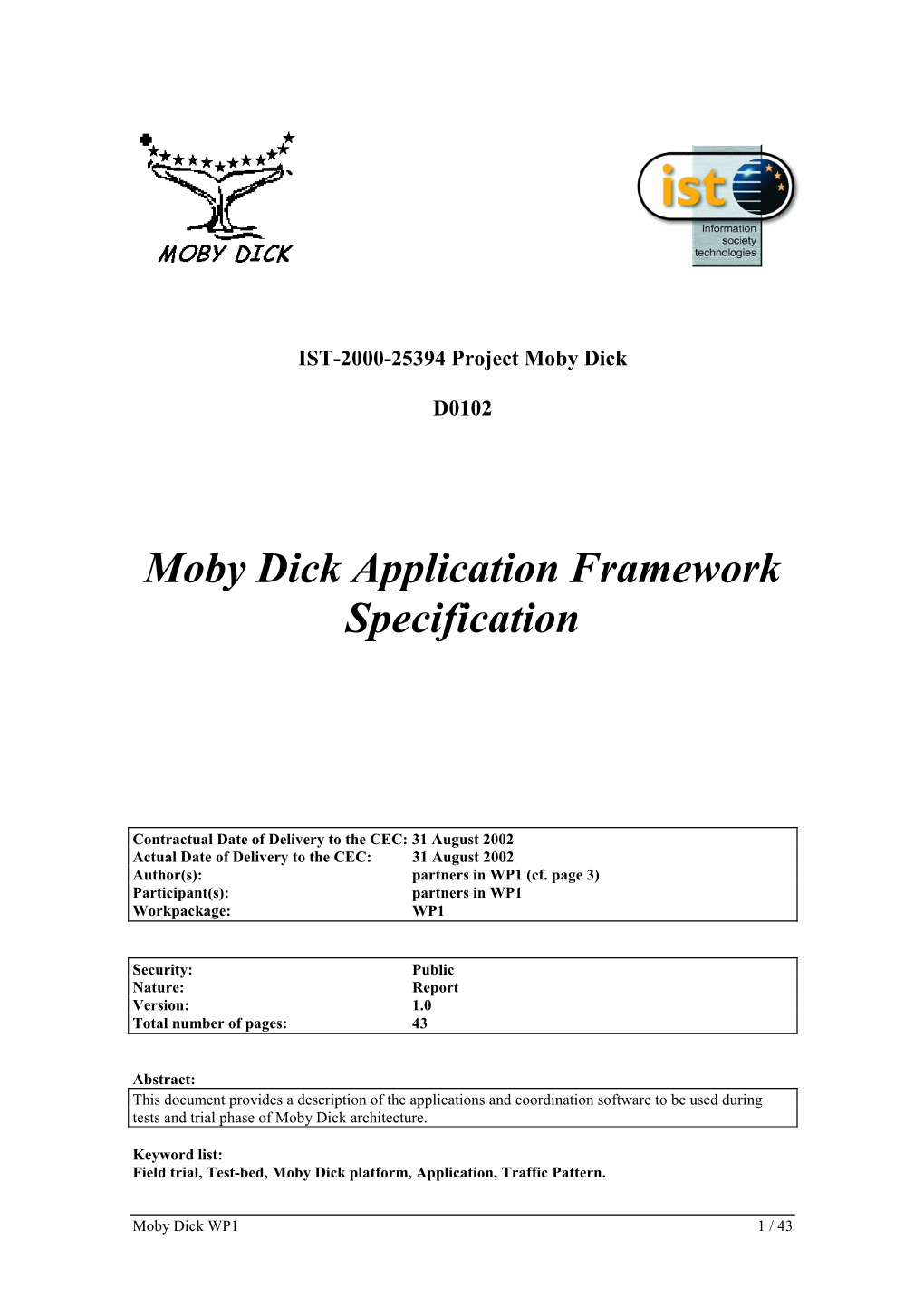 Moby Dick Application Framework Specification