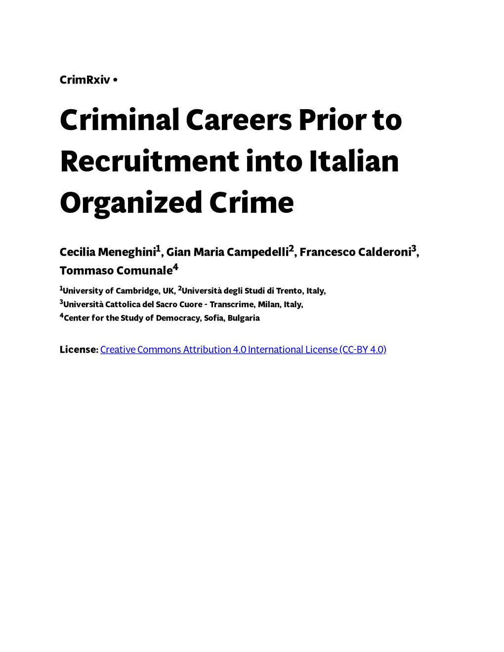 Criminal Careers Prior to Recruitment Into Italian Organized Crime