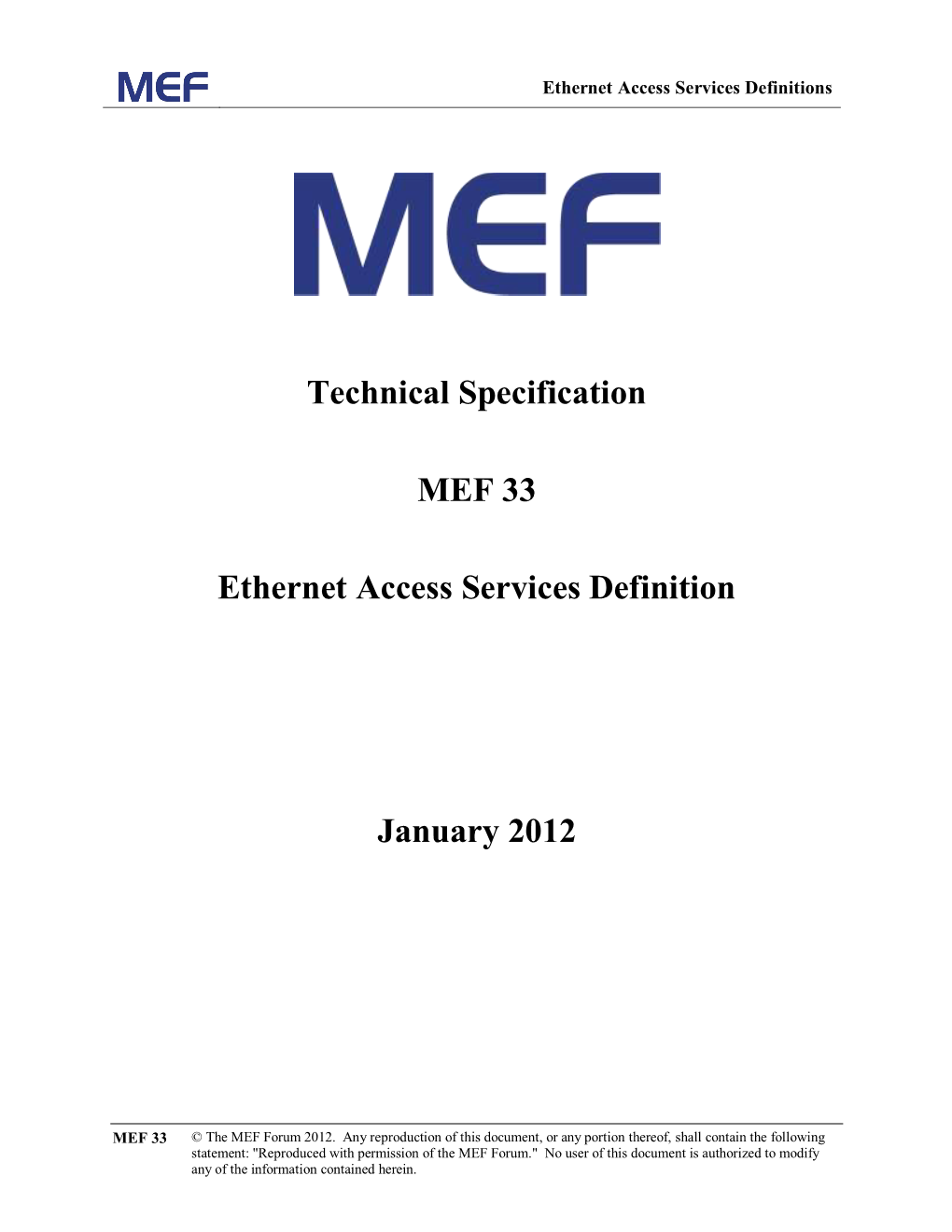 Technical Specification MEF 33 Ethernet Access Services Definition