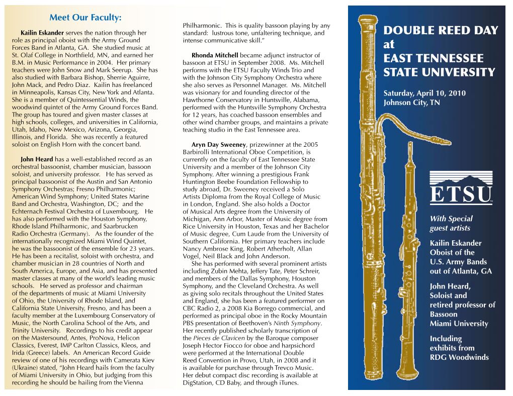 DOUBLE REED DAY at EAST TENNESSEE STATE UNIVERSITY