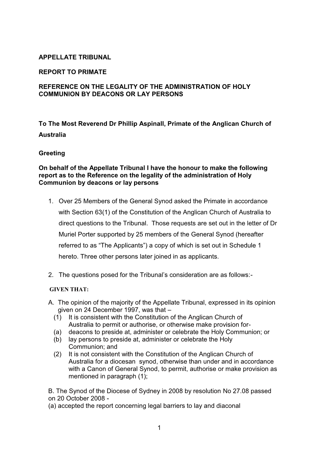 Reference Concerning the Administration of Holy Communion