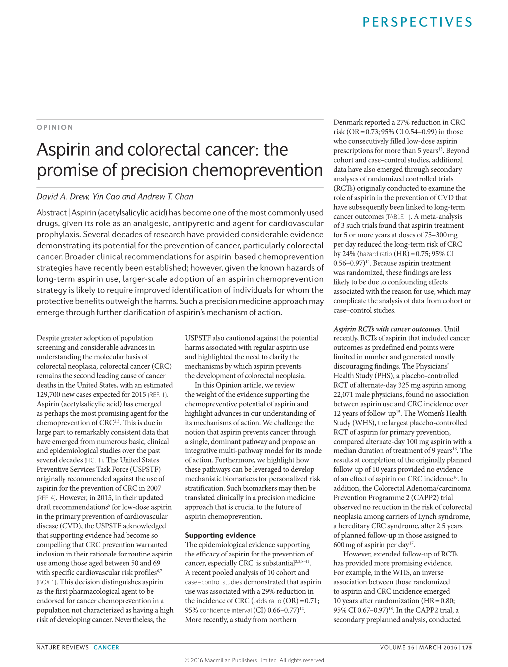 Aspirin and Colorectal Cancer: the Promise of Precision Chemoprevention
