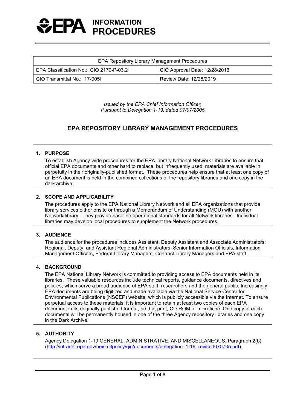 EPA Repository Library Management Procedures