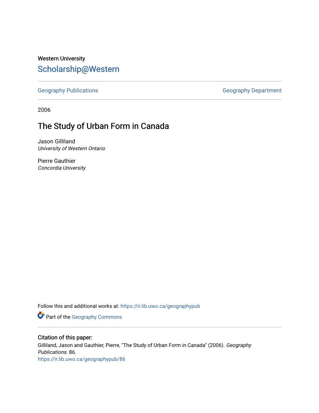 The Study of Urban Form in Canada