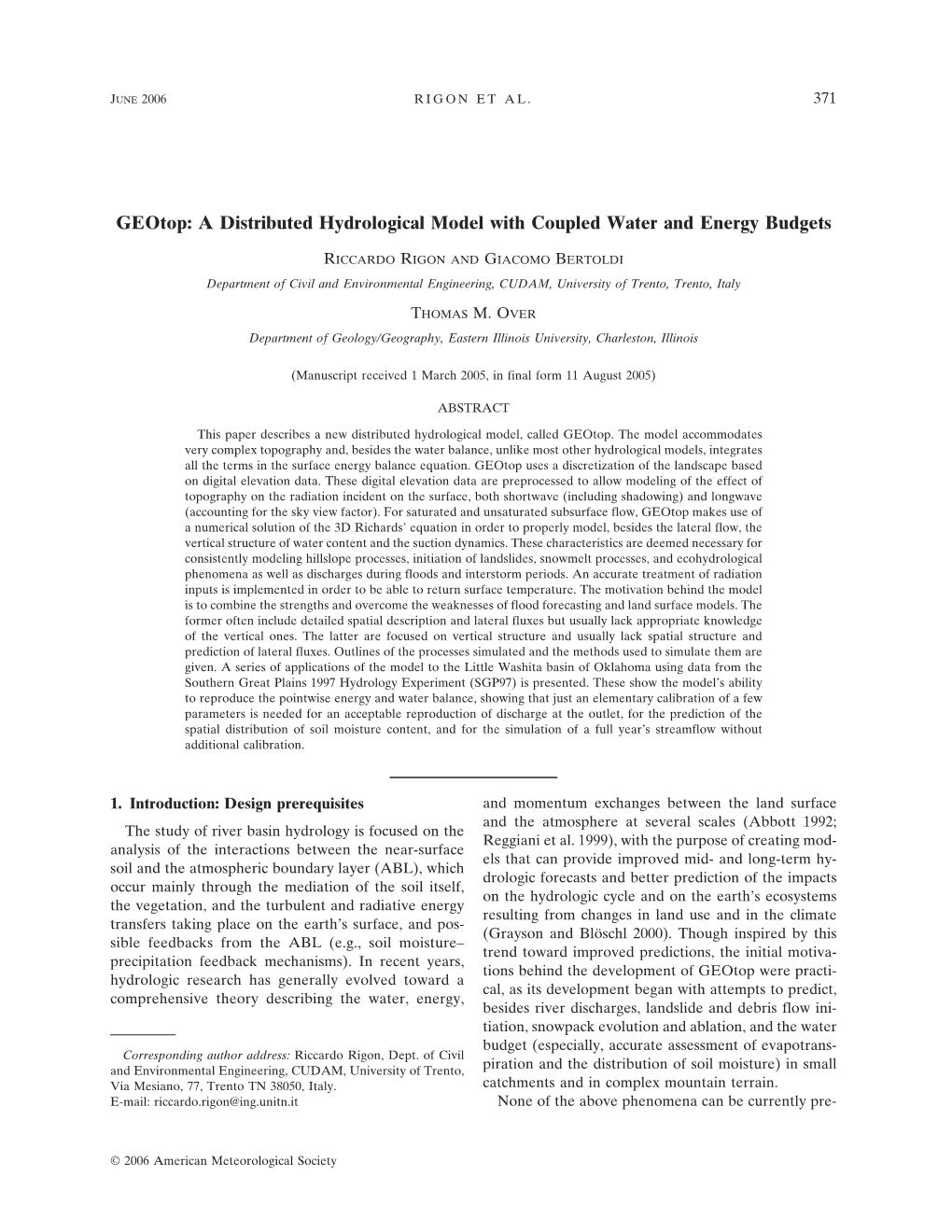 A Distributed Hydrological Model with Coupled Water and Energy Budgets