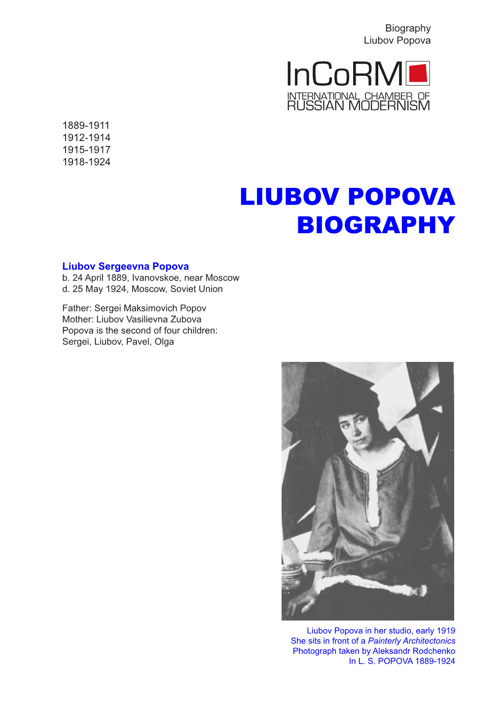 Liubov Popova Biography