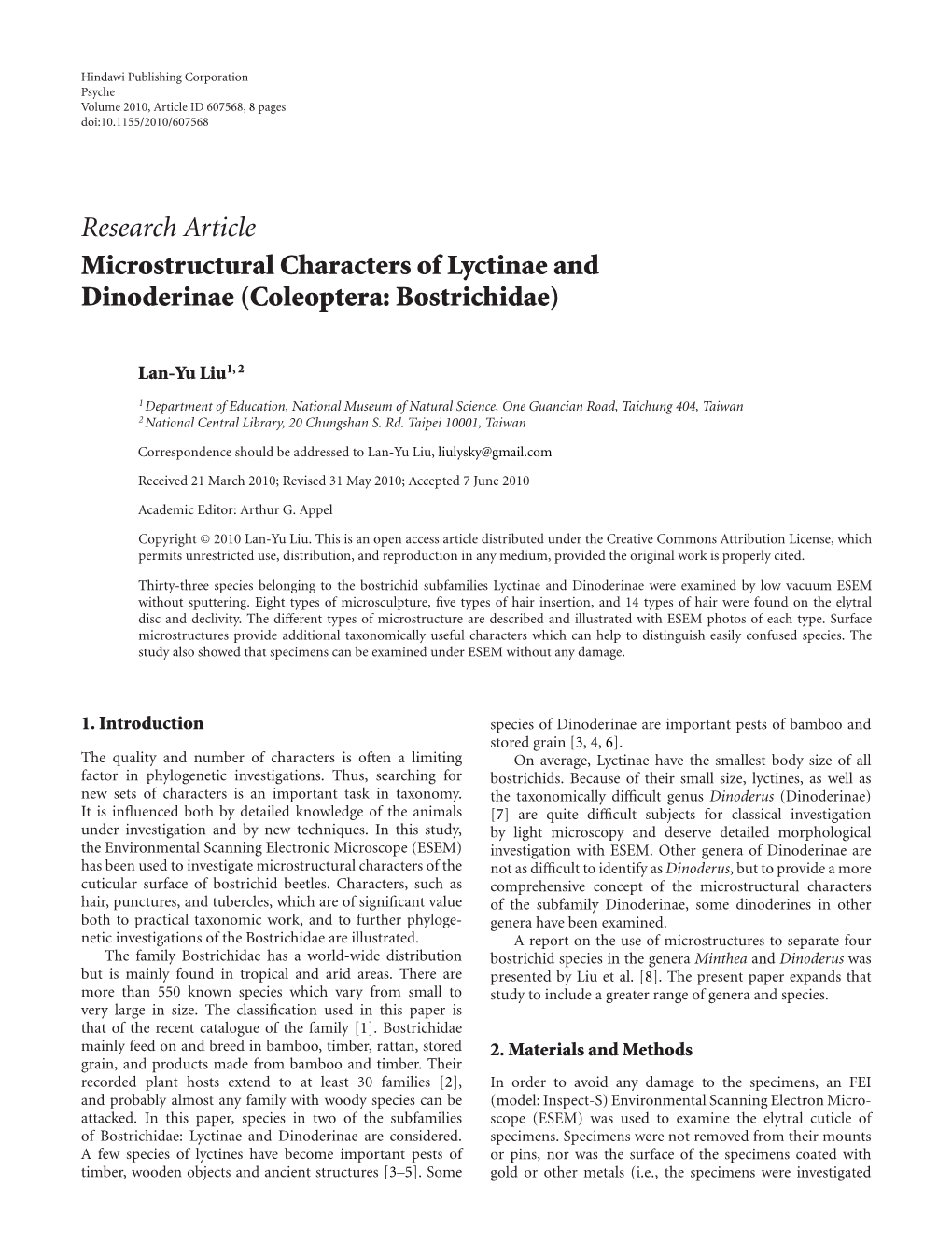 Microstructural Characters of Lyctinae and Dinoderinae (Coleoptera: Bostrichidae)