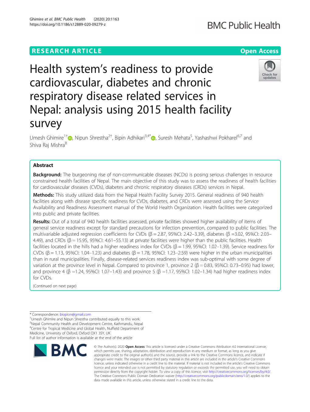 Health System's Readiness to Provide Cardiovascular