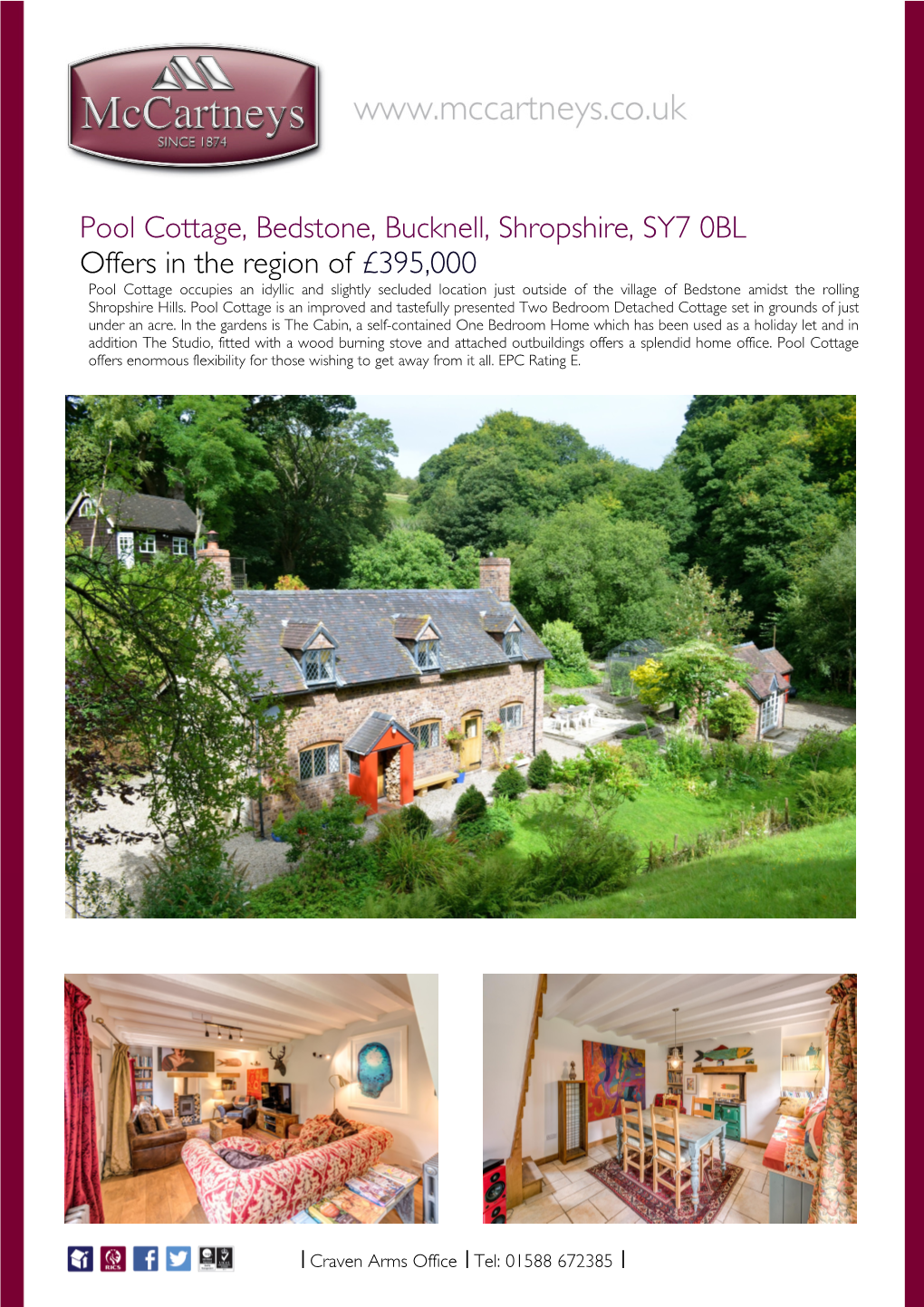 Pool Cottage, Bedstone, Bucknell, Shropshire, SY7 0BL Offers in The