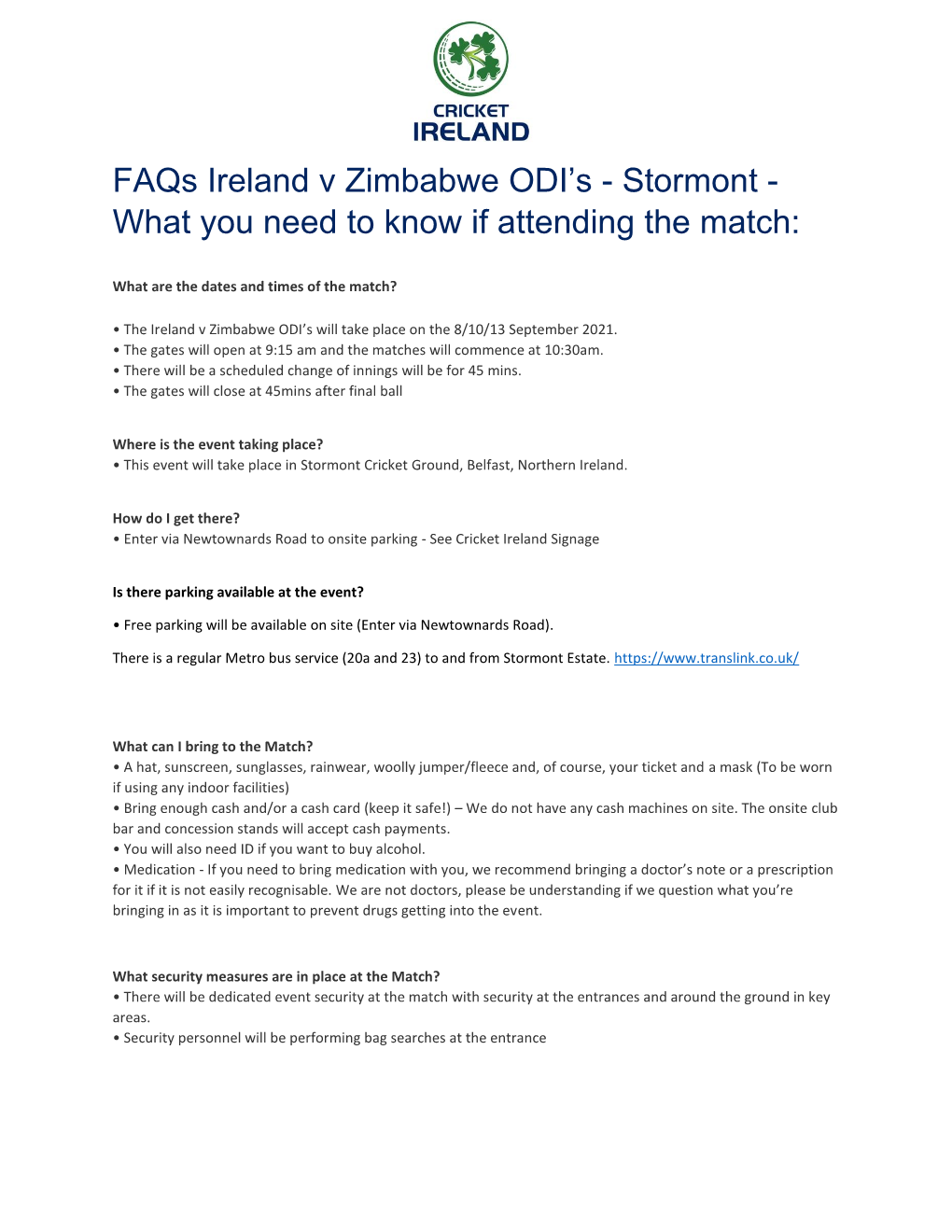 Faqs Ireland V Zimbabwe ODI's