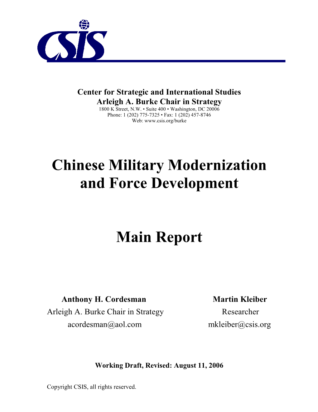Chinese Military Modernization and Force Development Main Report
