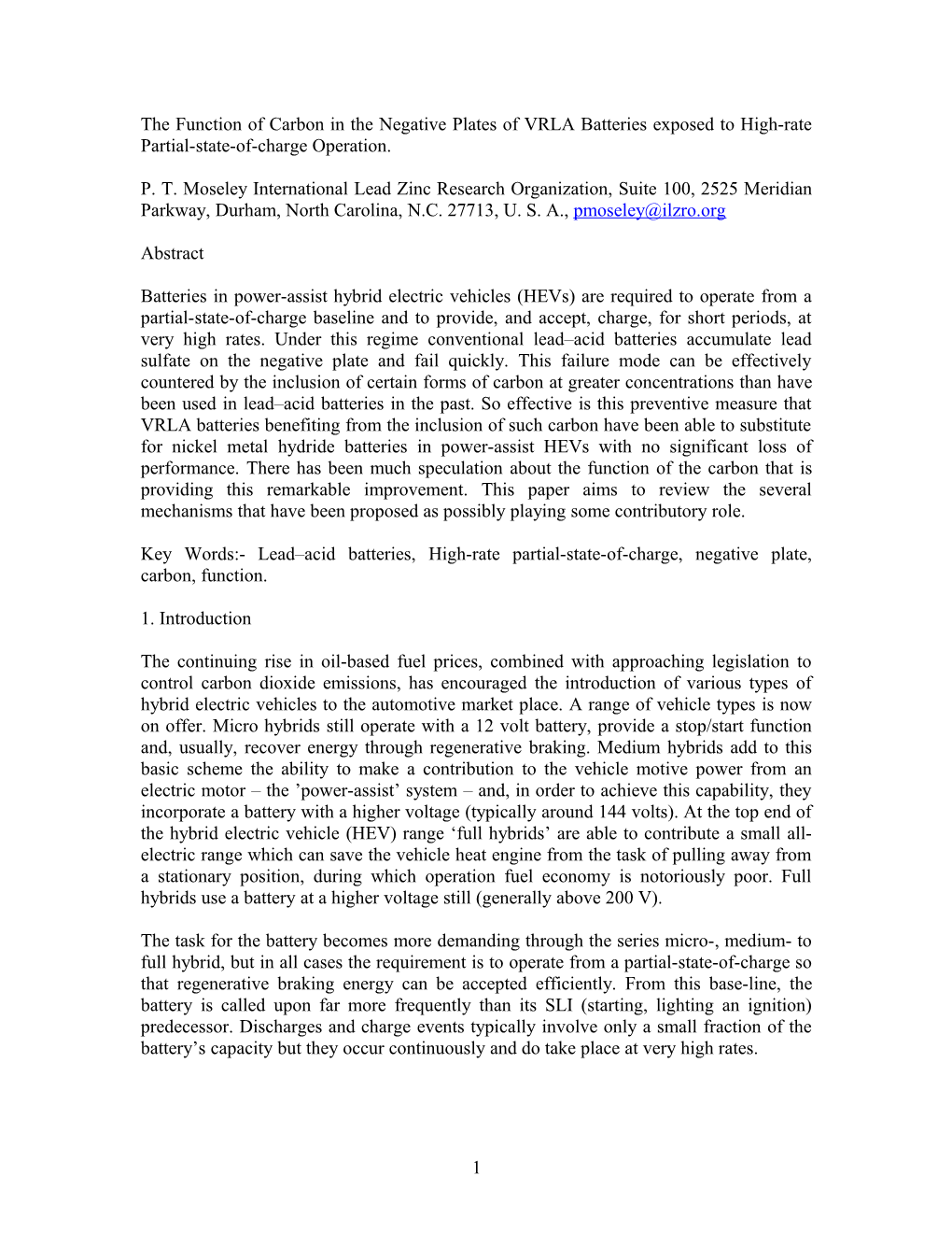 The Function of Carbon in the Negative Plates of VRLA Batteries Exposed to High-Rate