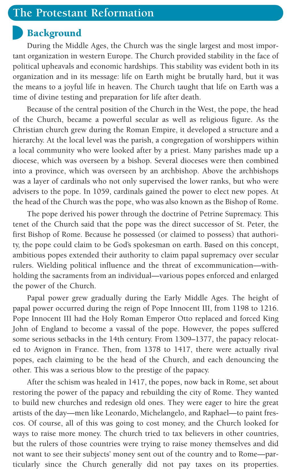 The Protestant Reformation Background During the Middle Ages, the Church Was the Single Largest and Most Impor- Tant Organization in Western Europe