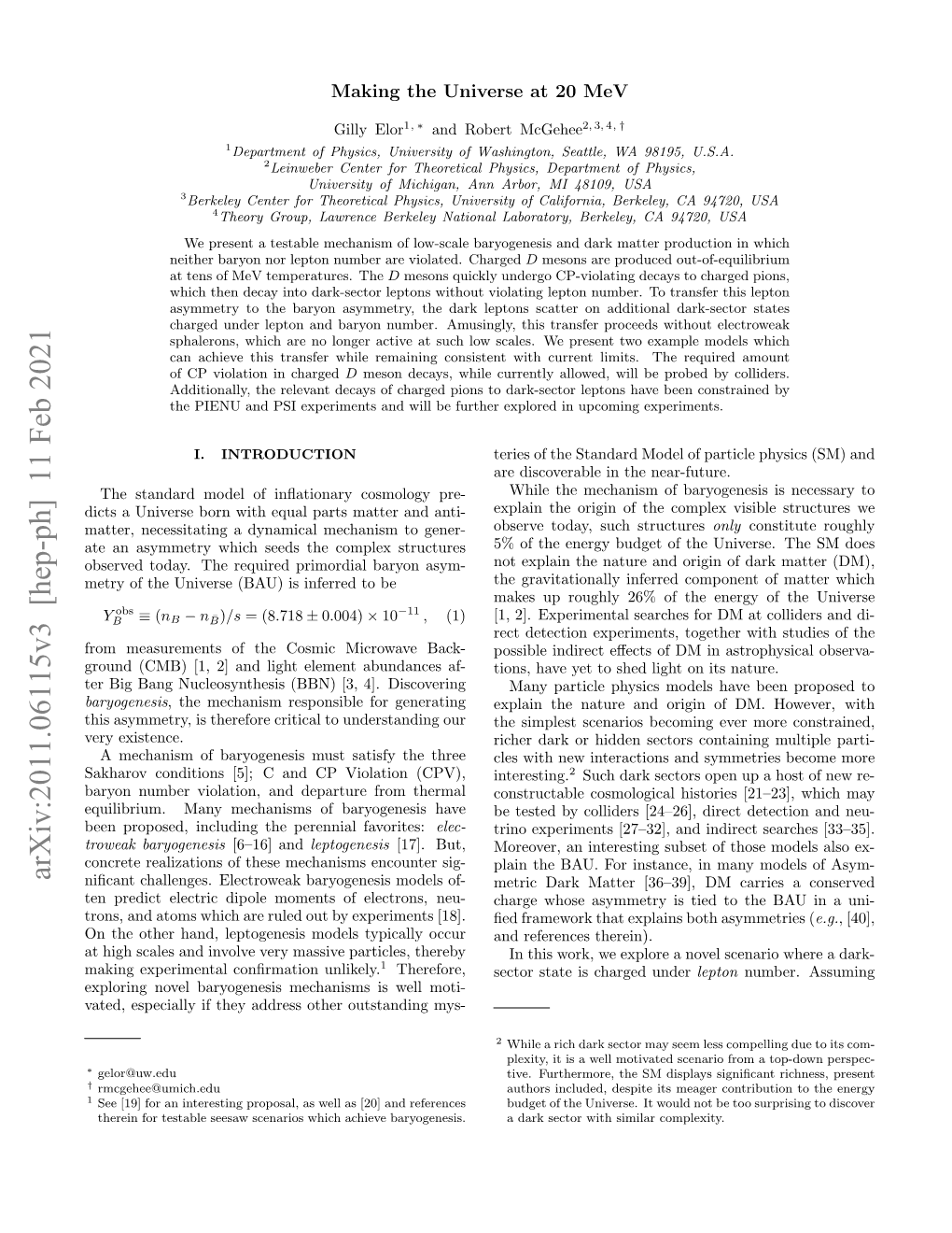 Arxiv:2011.06115V3 [Hep-Ph] 11 Feb 2021 Niﬁcant Challenges