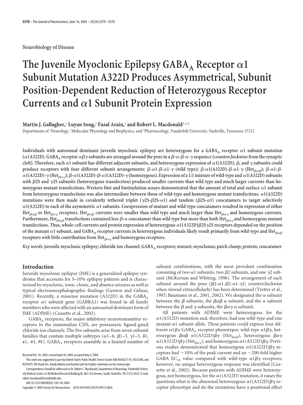 The Juvenile Myoclonic Epilepsy GABAA Receptor 1