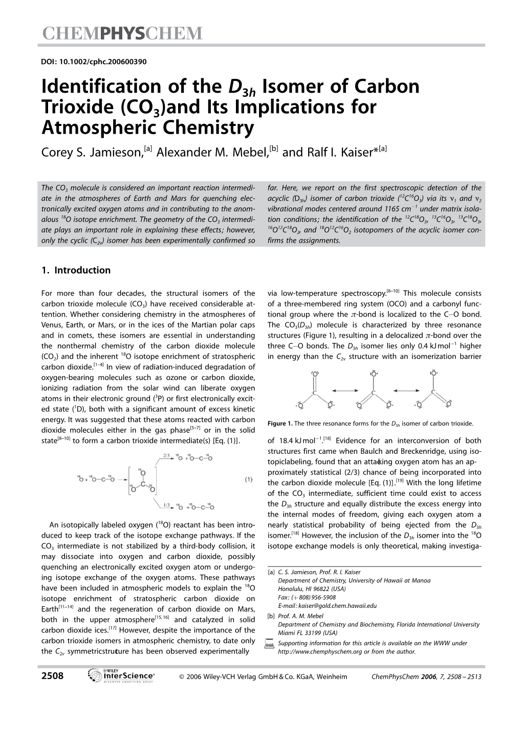 Identification of the D3h Isomer of Carbon Trioxide (CO3) and Its