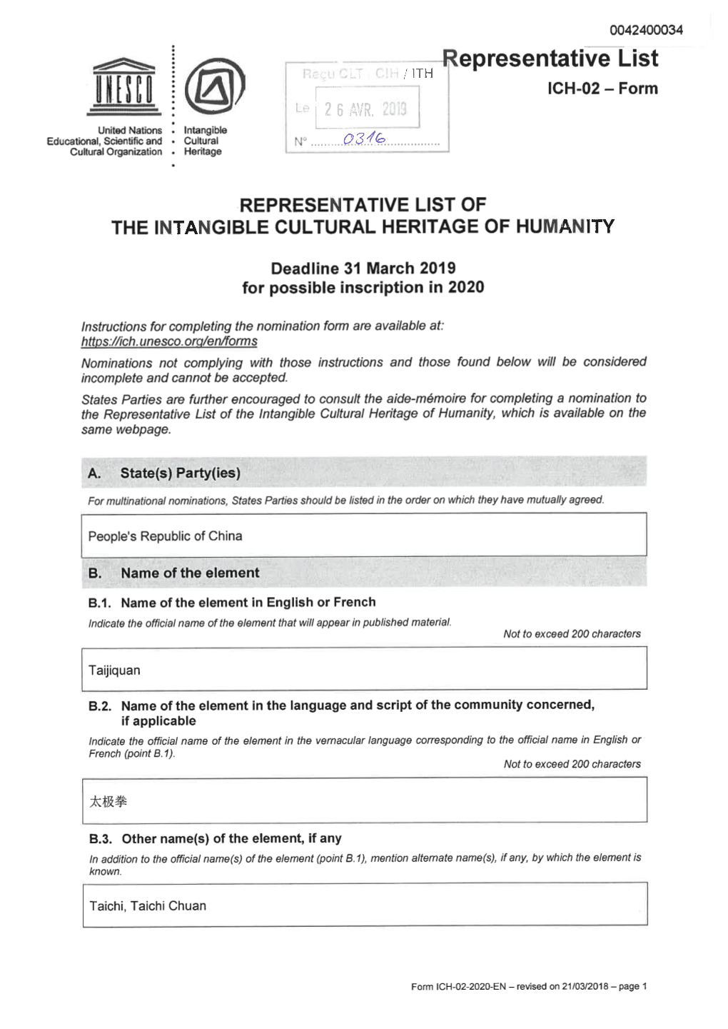 Epresentative List H/ITH ICH-02 - Form 2 6 AVR