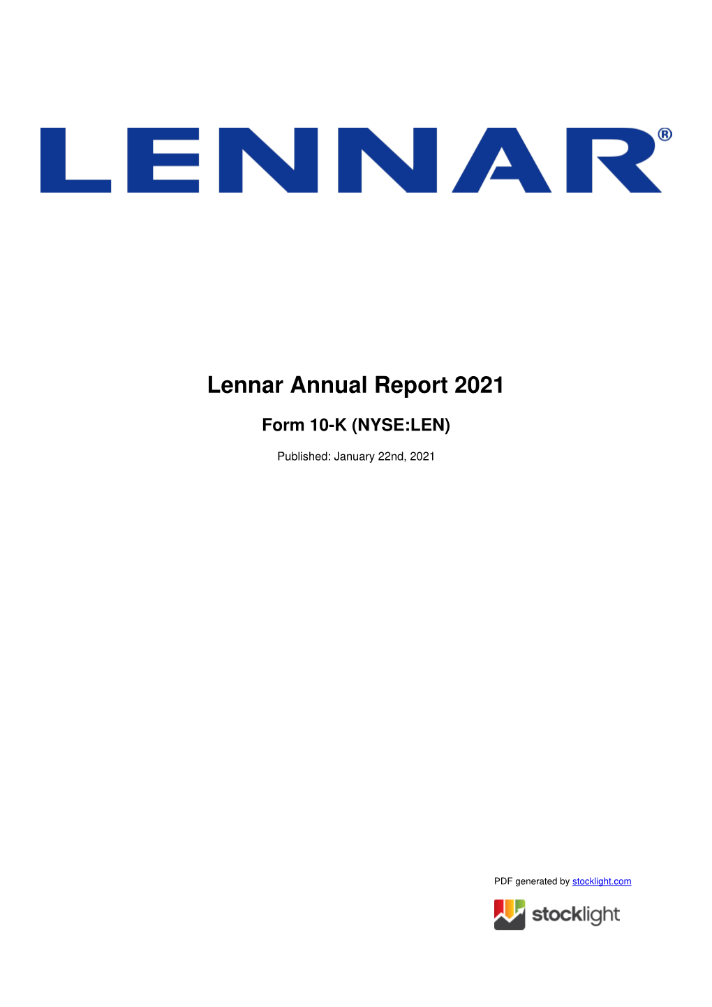 Lennar Annual Report 2021