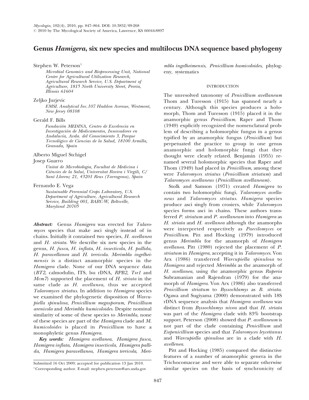 Genus Hamigera, Six New Species and Multilocus DNA Sequence Based Phylogeny