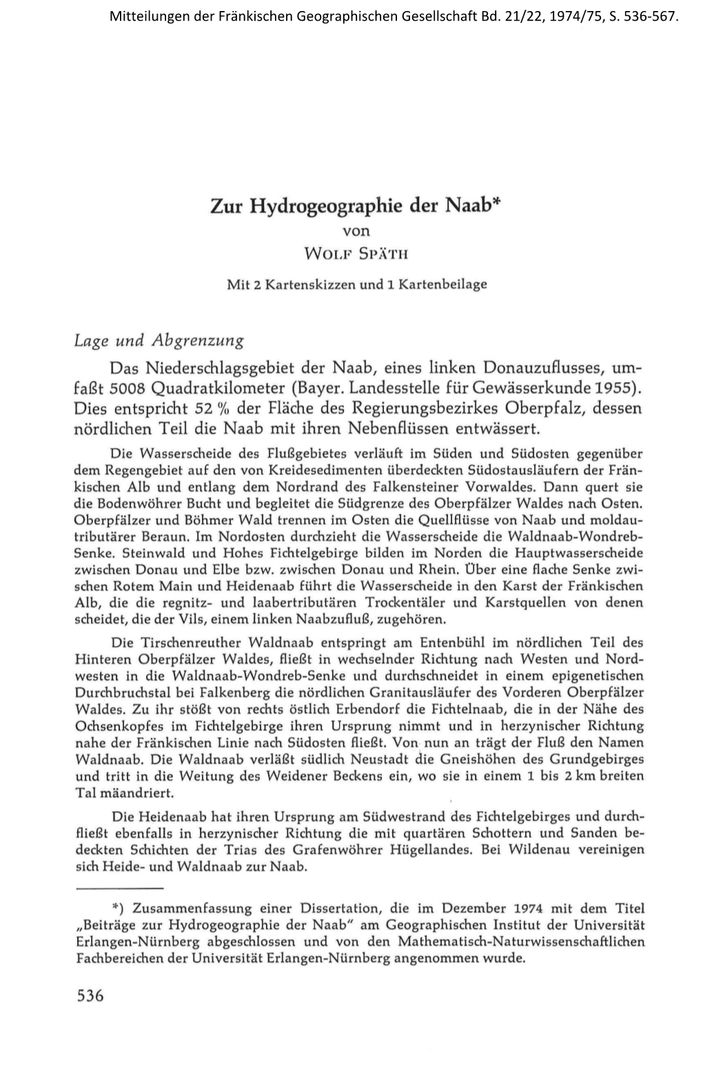 Zur Hydrogeographie Der Naab* Von WOLF SPÄTH