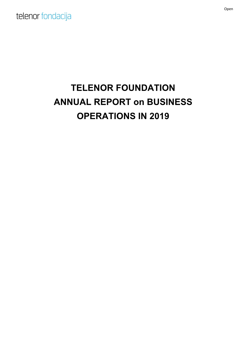 TELENOR FOUNDATION ANNUAL REPORT on BUSINESS OPERATIONS in 2019