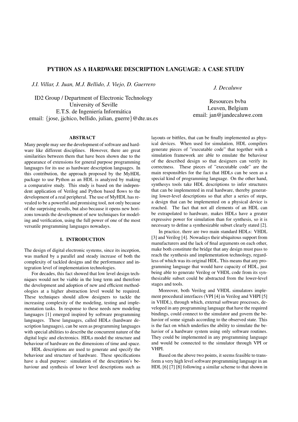 Python As a Hardware Description Language: a Case Study