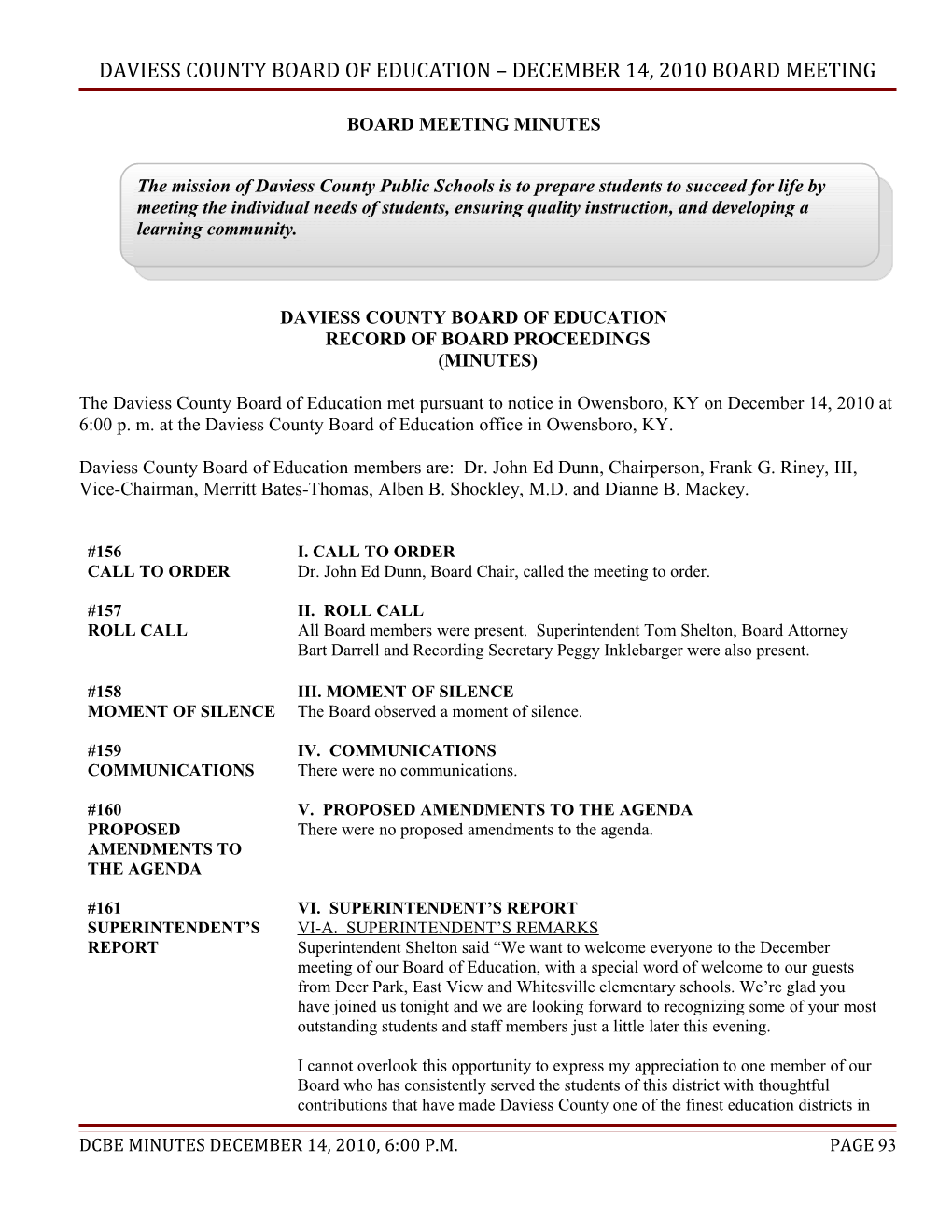 Daviess County Board of Education July 22, 2010 Board Meeting