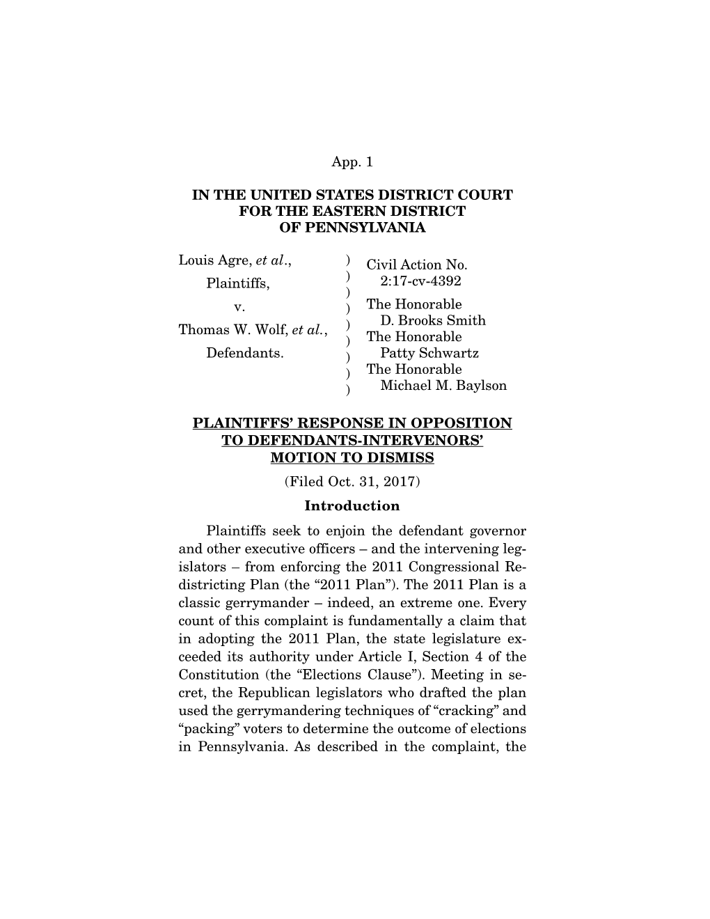 App. 1 in the UNITED STATES DISTRICT COURT for THE