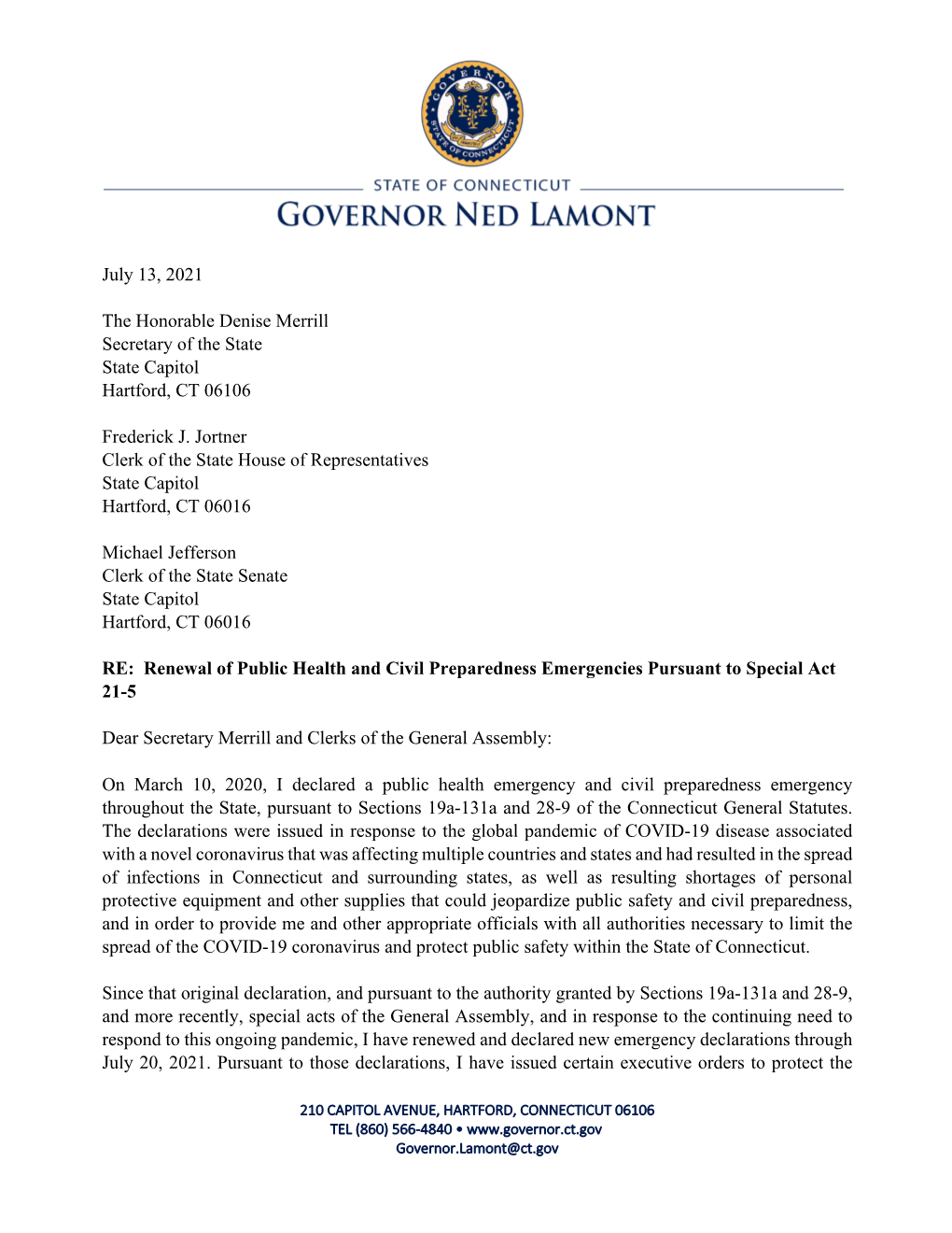 Governor Lamont's Declaration Extending COVID-19 Civil