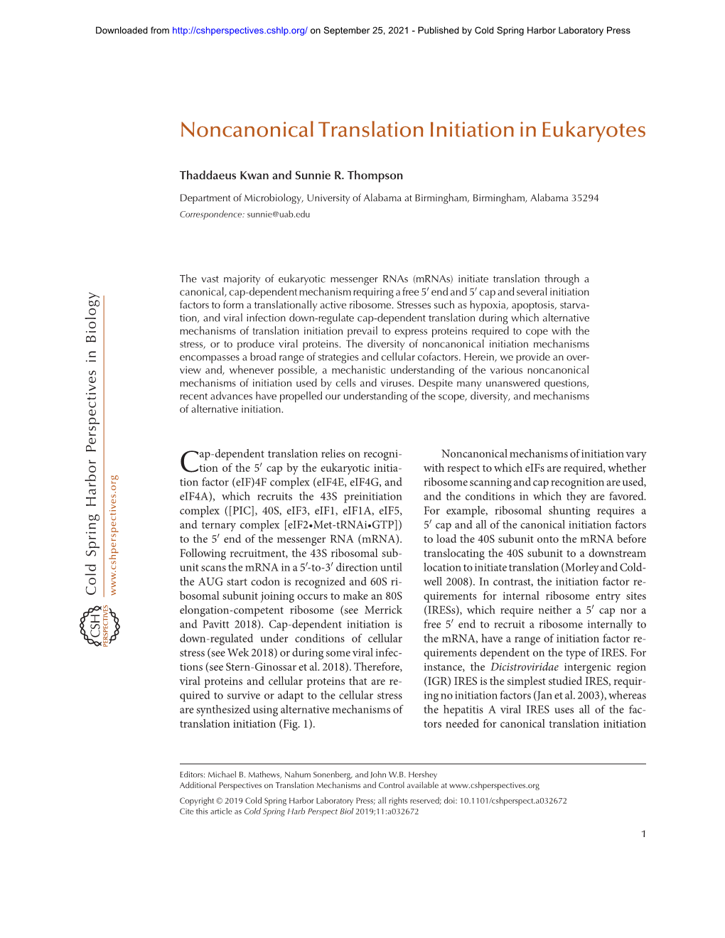 Noncanonical Translation Initiation in Eukaryotes